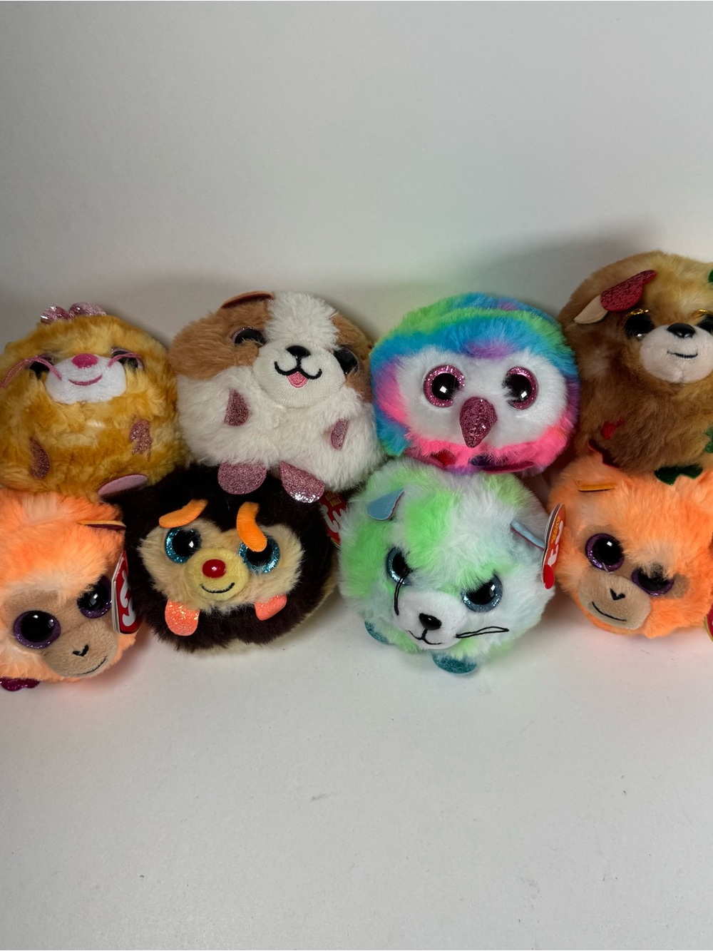 Ty Beanie Balls Plush Lot Of 8 Ty Puffies 3” Monkey Bee Dog Cat Owl Reindeer